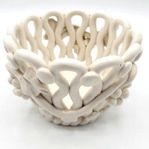 Handmade Candle Holder Art Deco Pottery Designs Italy Twisted White Cream 4 in
